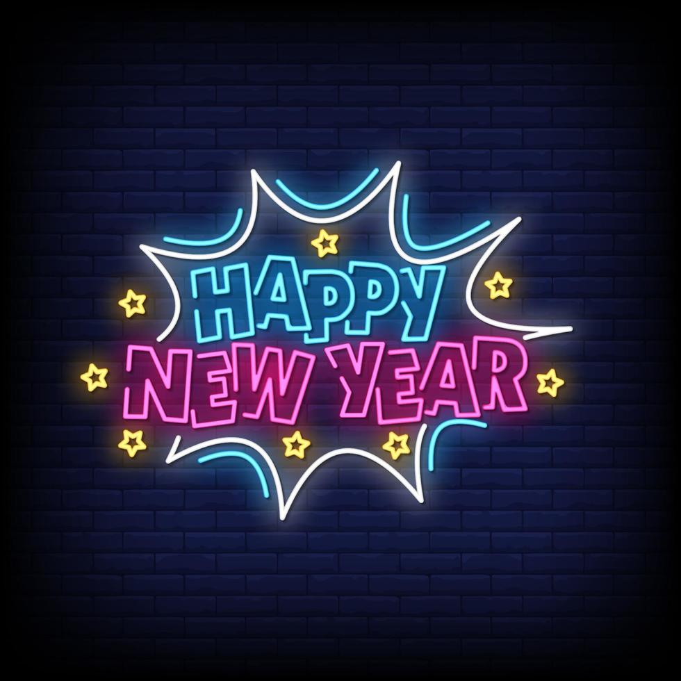 Happy New Year Neon Signs Style Text Vector