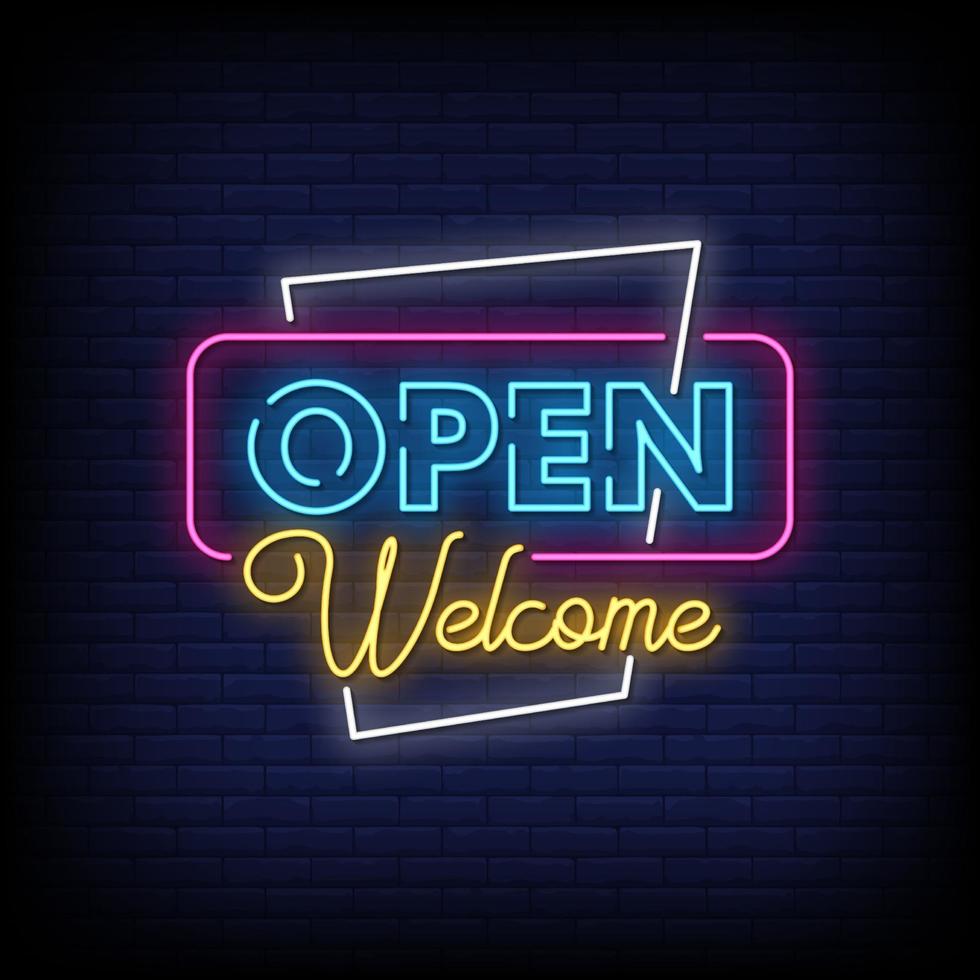 Open Welcome Neon Signs Style Text Vector