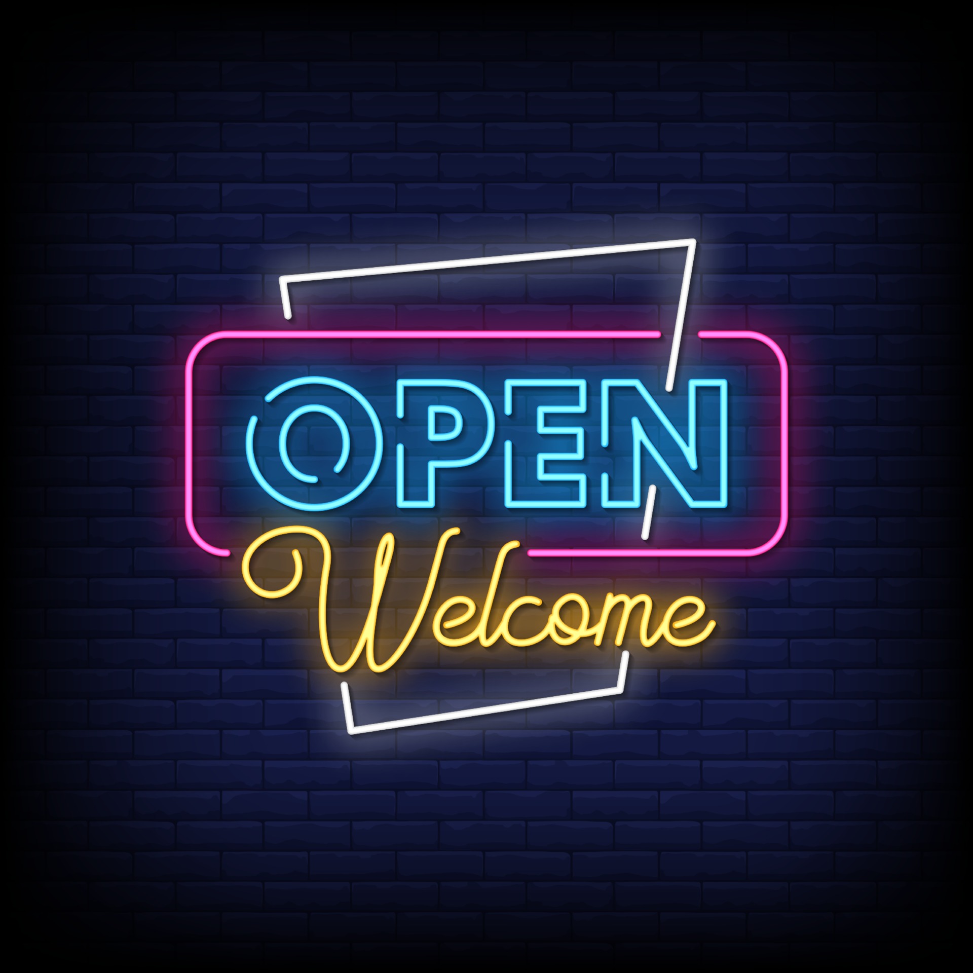 Open Welcome Neon Signs Style Text Vector 2424488 Vector Art At Vecteezy