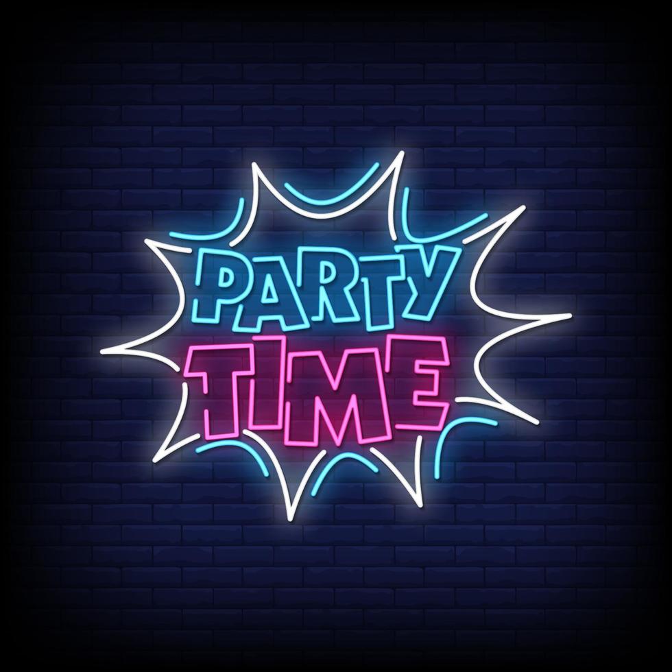 Party Time Neon Signs Style Text Vector