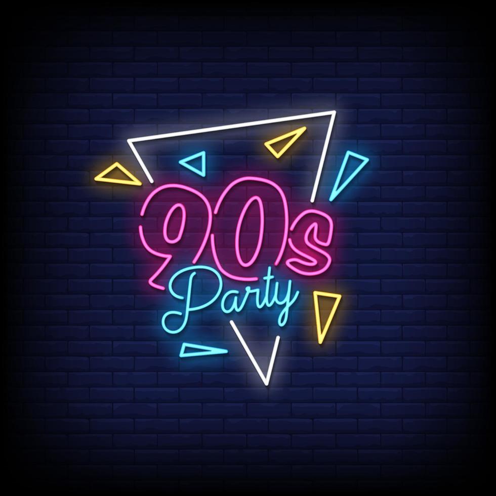 Vector de texto de estilo de letreros de neón de fiesta de los 90