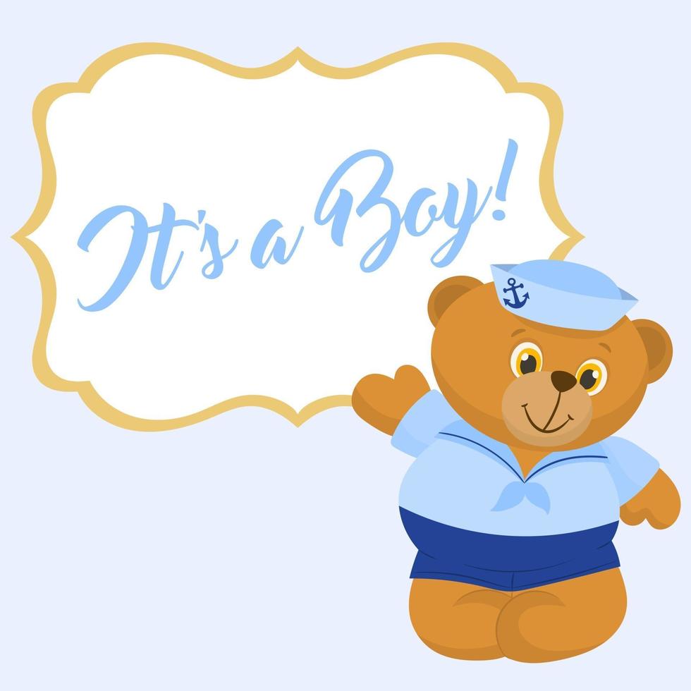 Greeting card with teddy bear dressed as a sailor vector