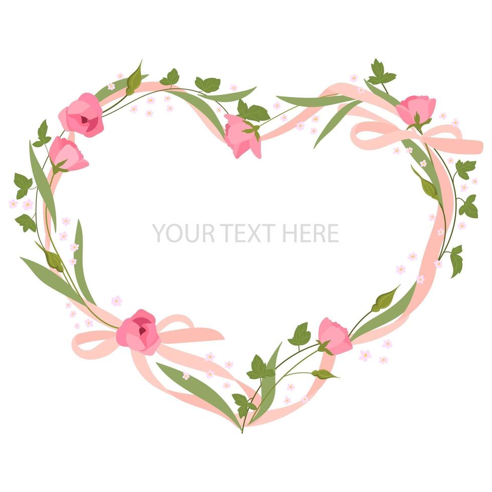 Floral heart with pink bows vector