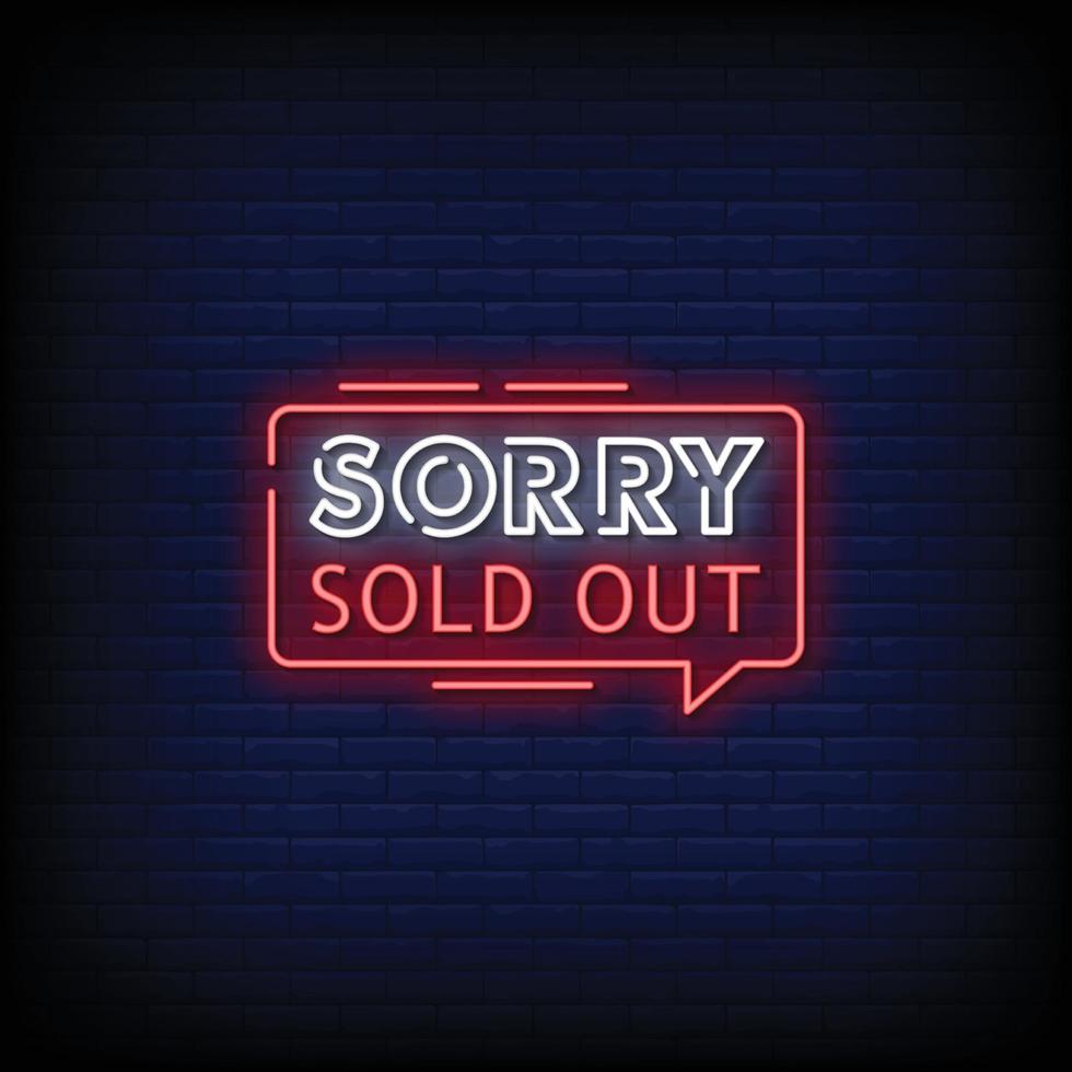 Sorry Sold Out Neon Signs Style Text Vector