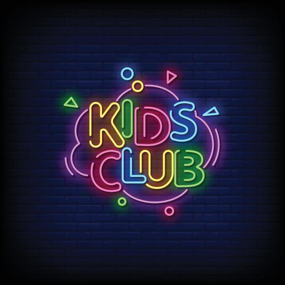 club de niños letreros de neón estilo vector de texto