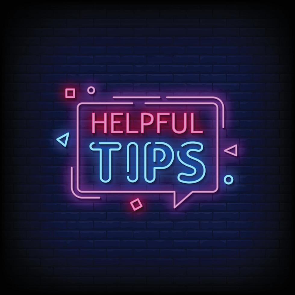 Helpful Tips Neon Signs Style Text Vector