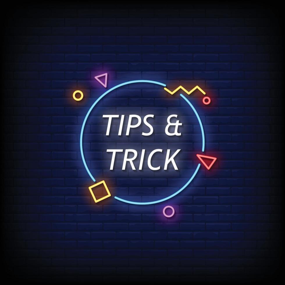 Tips and Trick Neon Signs Style Text Vector