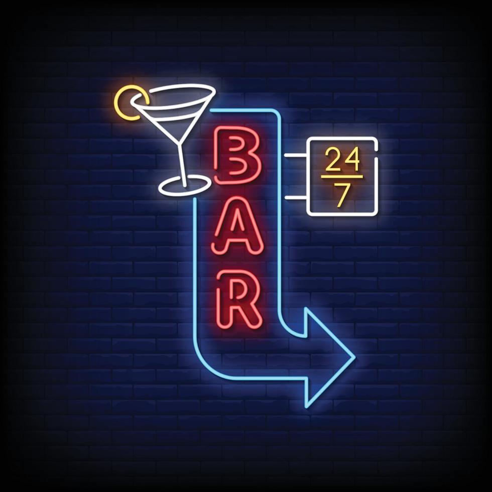 Bar Neon Signs Style Text Vector