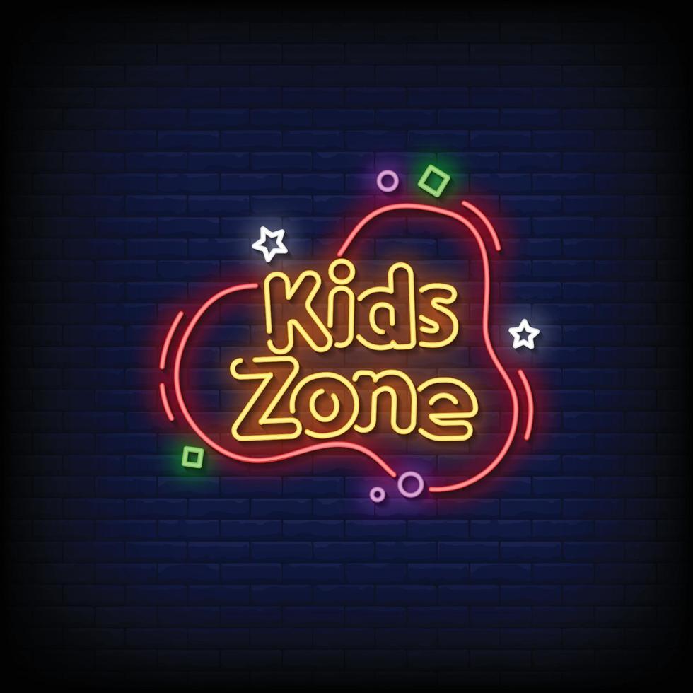 Kids Zone Neon Signs Style Text Vector