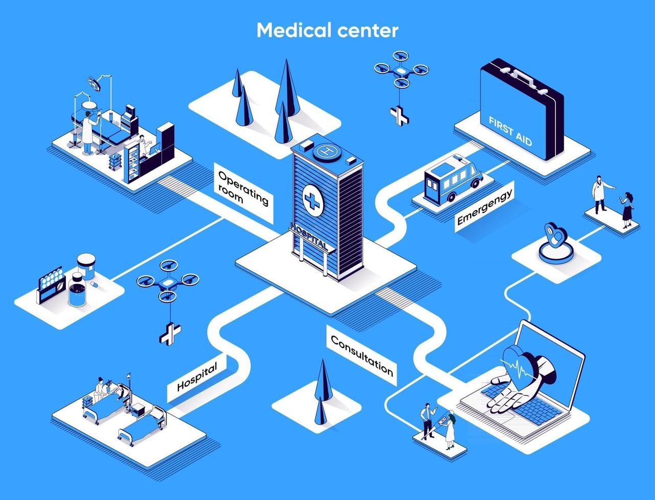 Medical center 3d isometric web banner vector