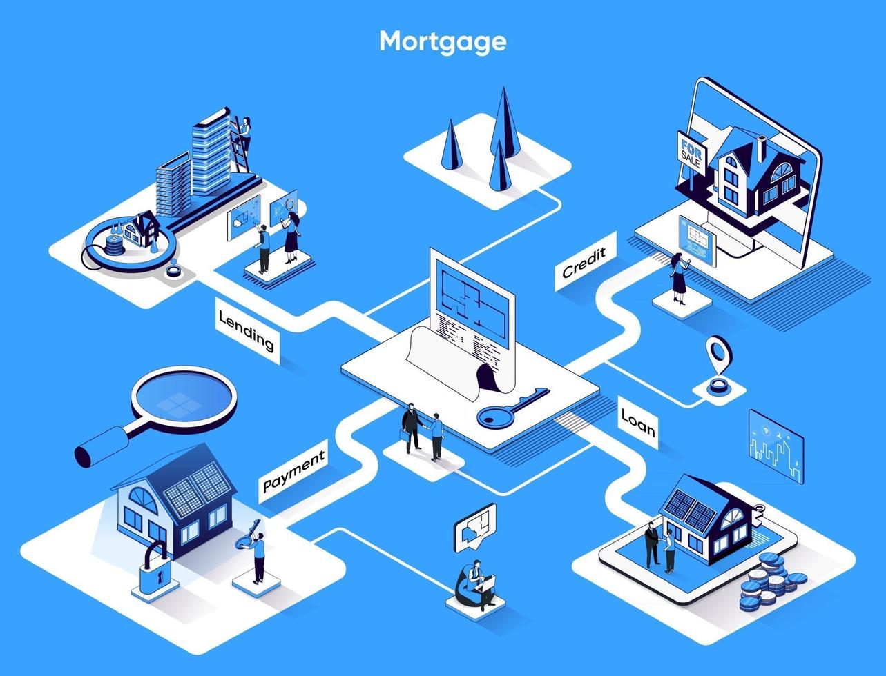 Mortgage 3d isometric web banner vector