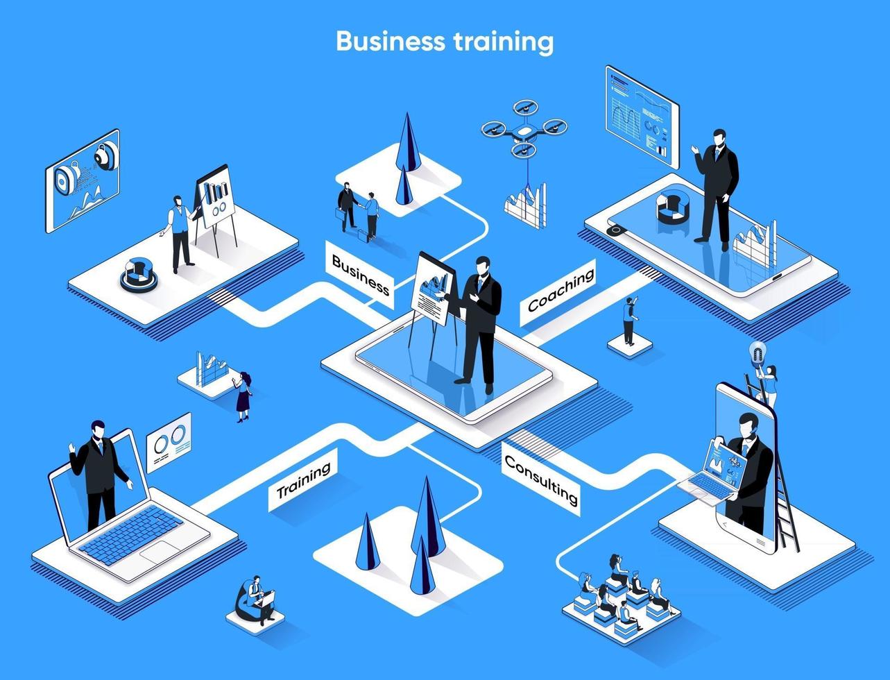 Business training 3d isometric web banner vector