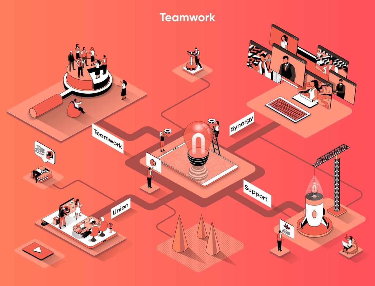 Teamwork 3d isometric web banner vector