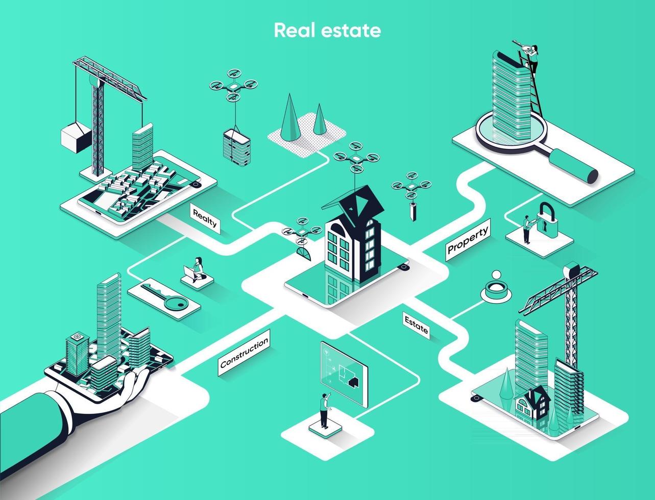 Real estate 3d isometric web banner vector