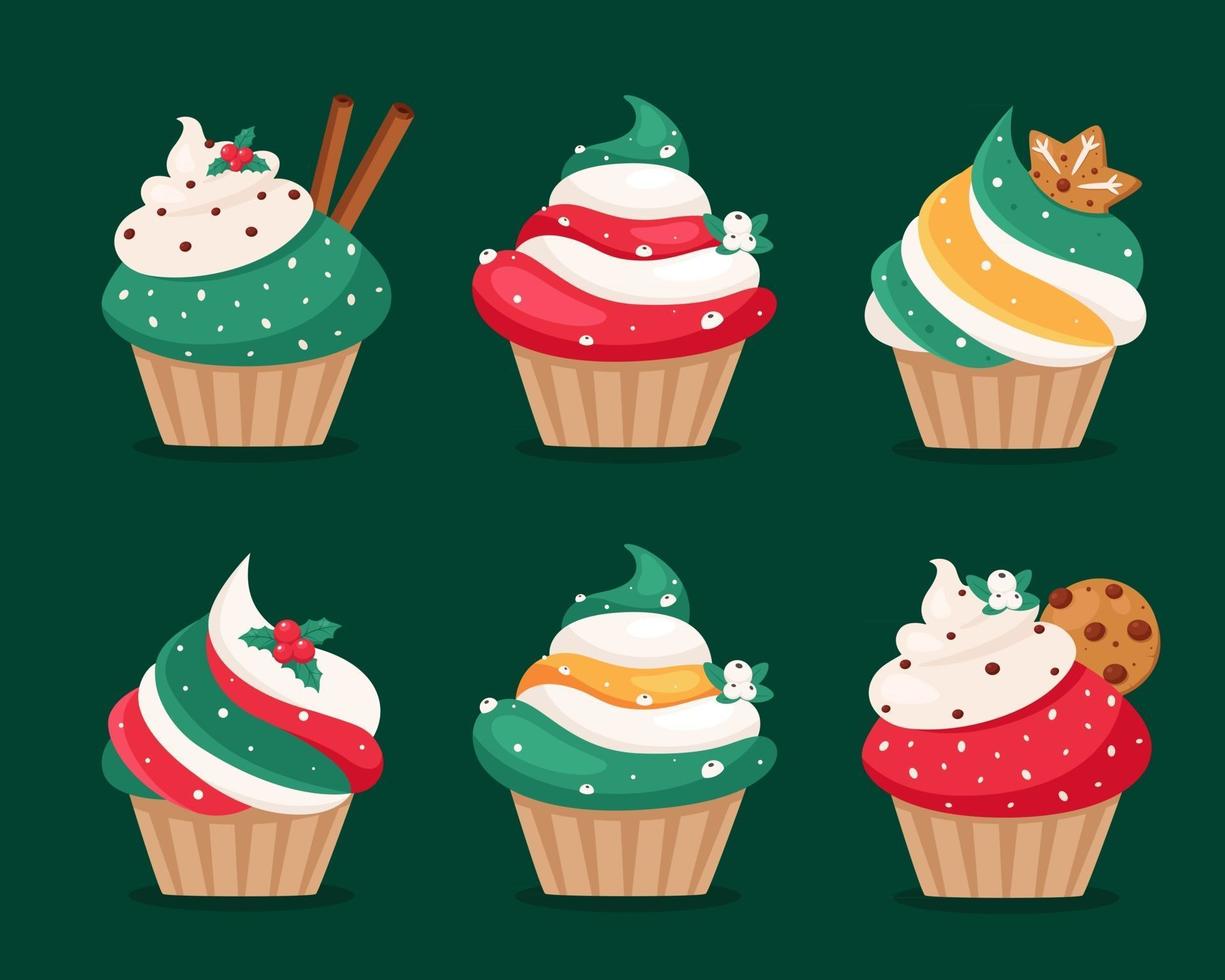 Christmas cupcakes set vector