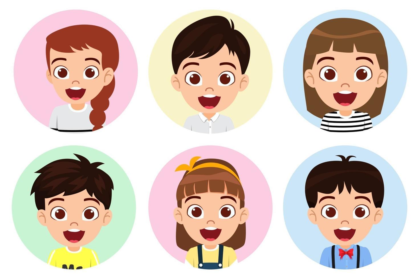 Happy cute kid boys and girls character avatar set on white background colorful vector