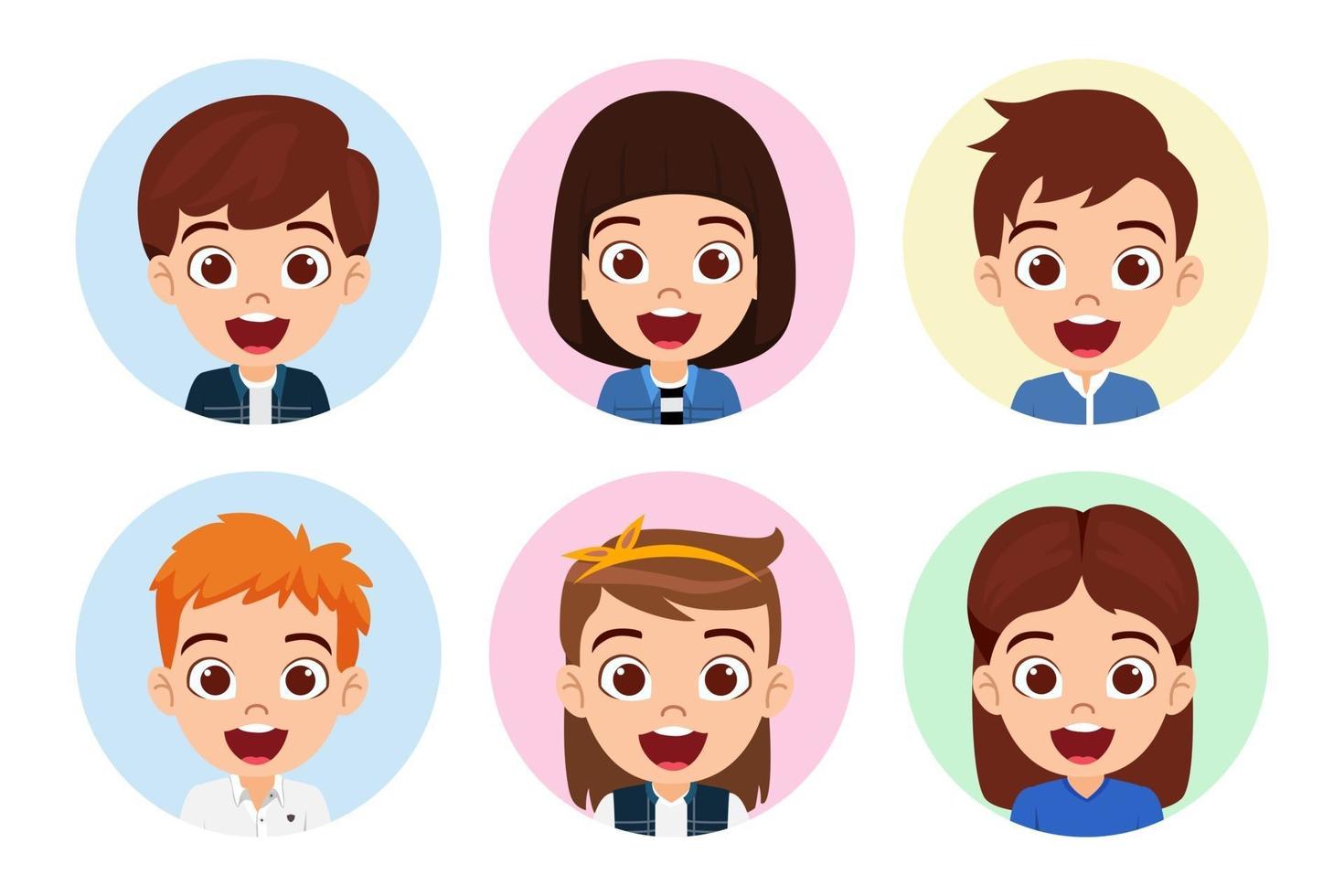 Happy cute kid boys and girls character avatar set on white background isolated vector