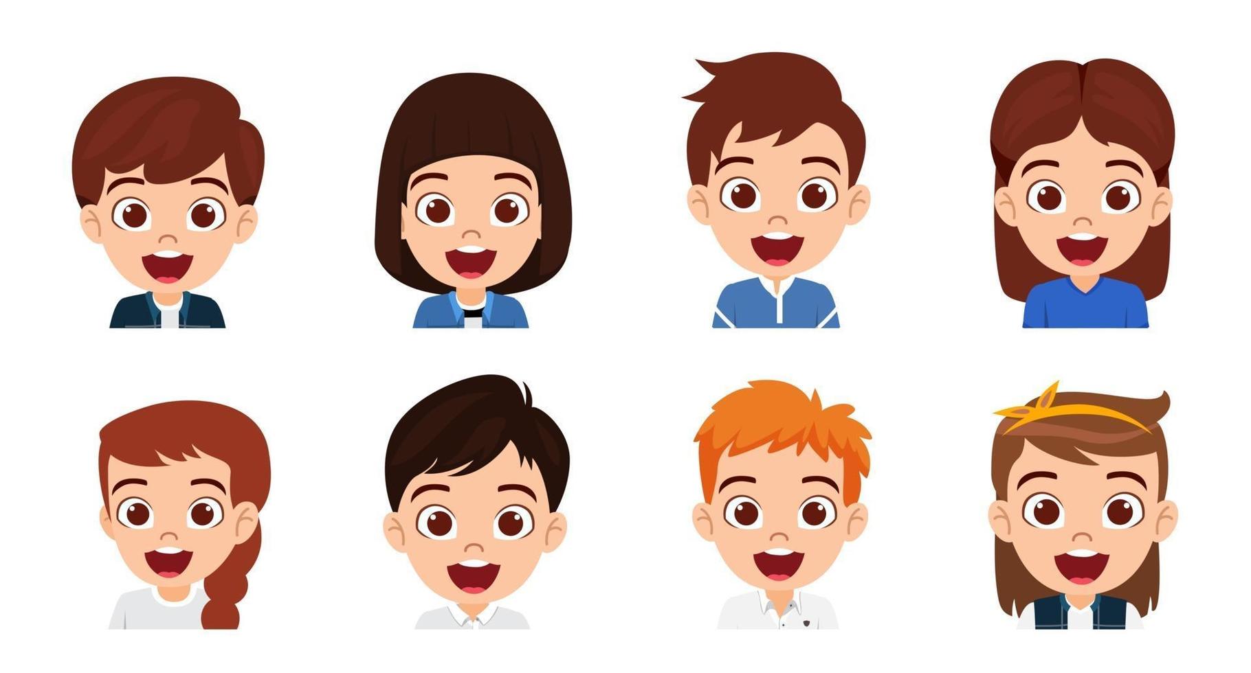 Happy cute kid boy and girl character avatar set collection vector