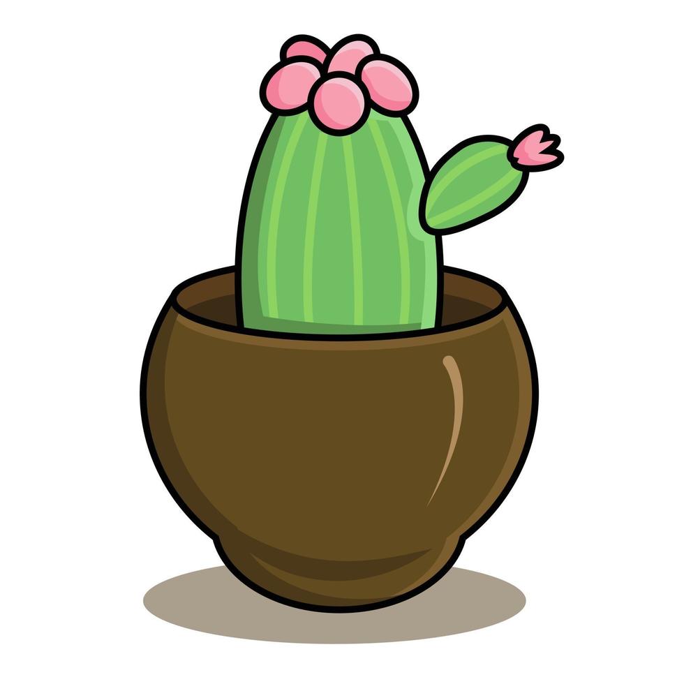 Flowering cactus plant in pot illustration vector