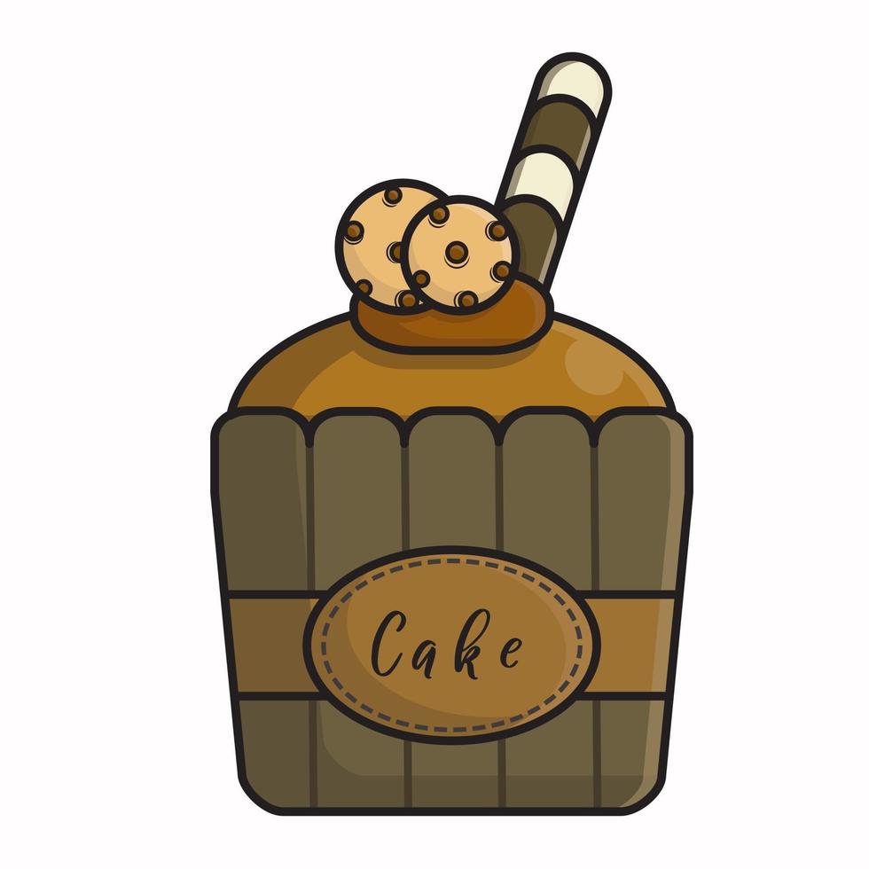 Chocolate flavored cupcake with cookies and wafer illustration vector