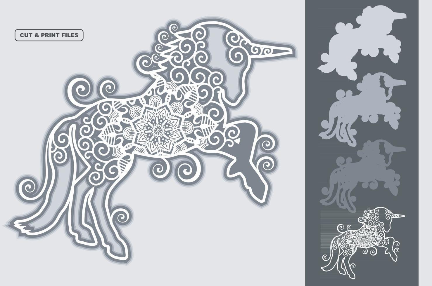 unicornio mandala vector 3d en capas