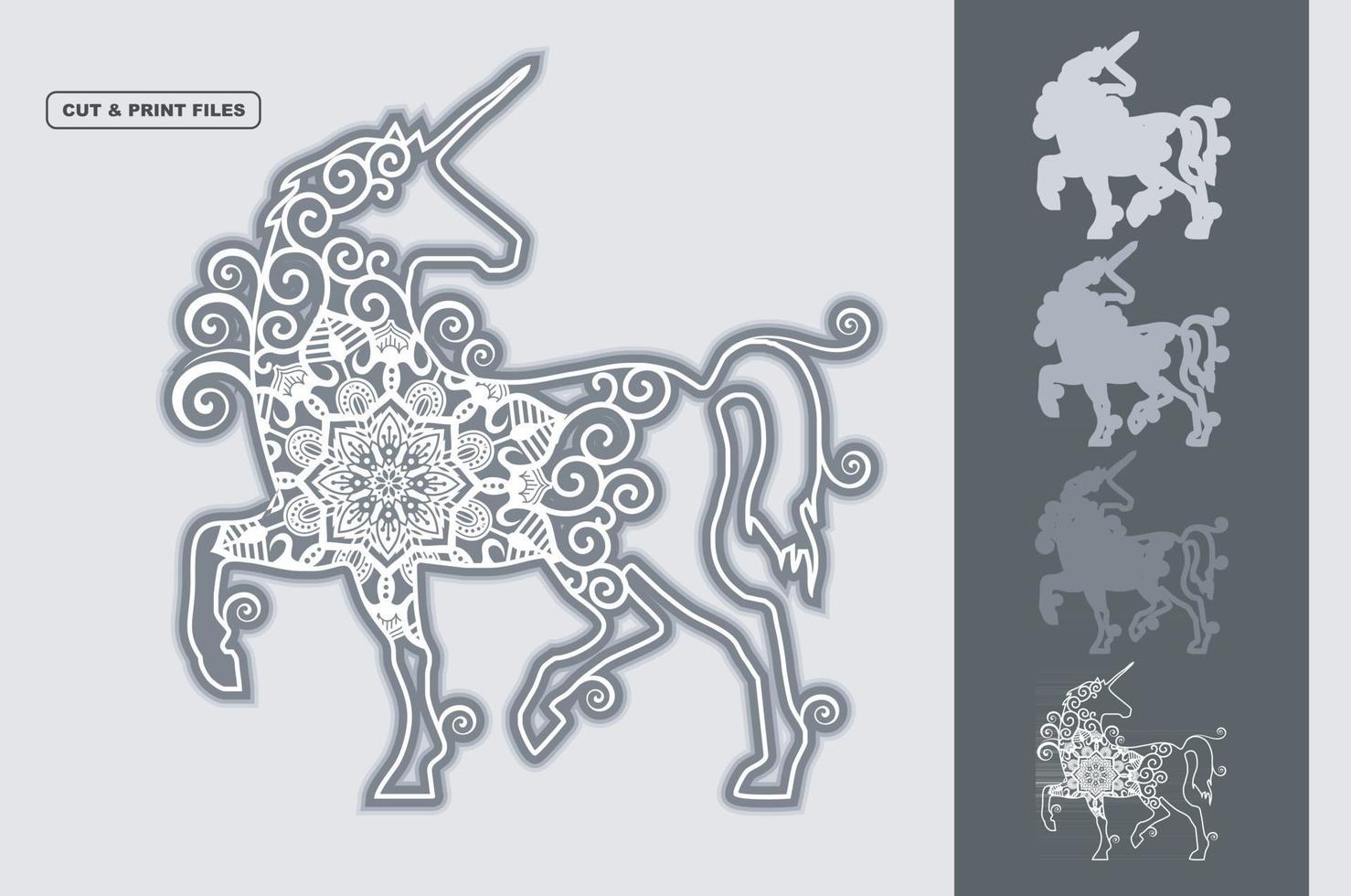 unicornio mandala vector 3d en capas