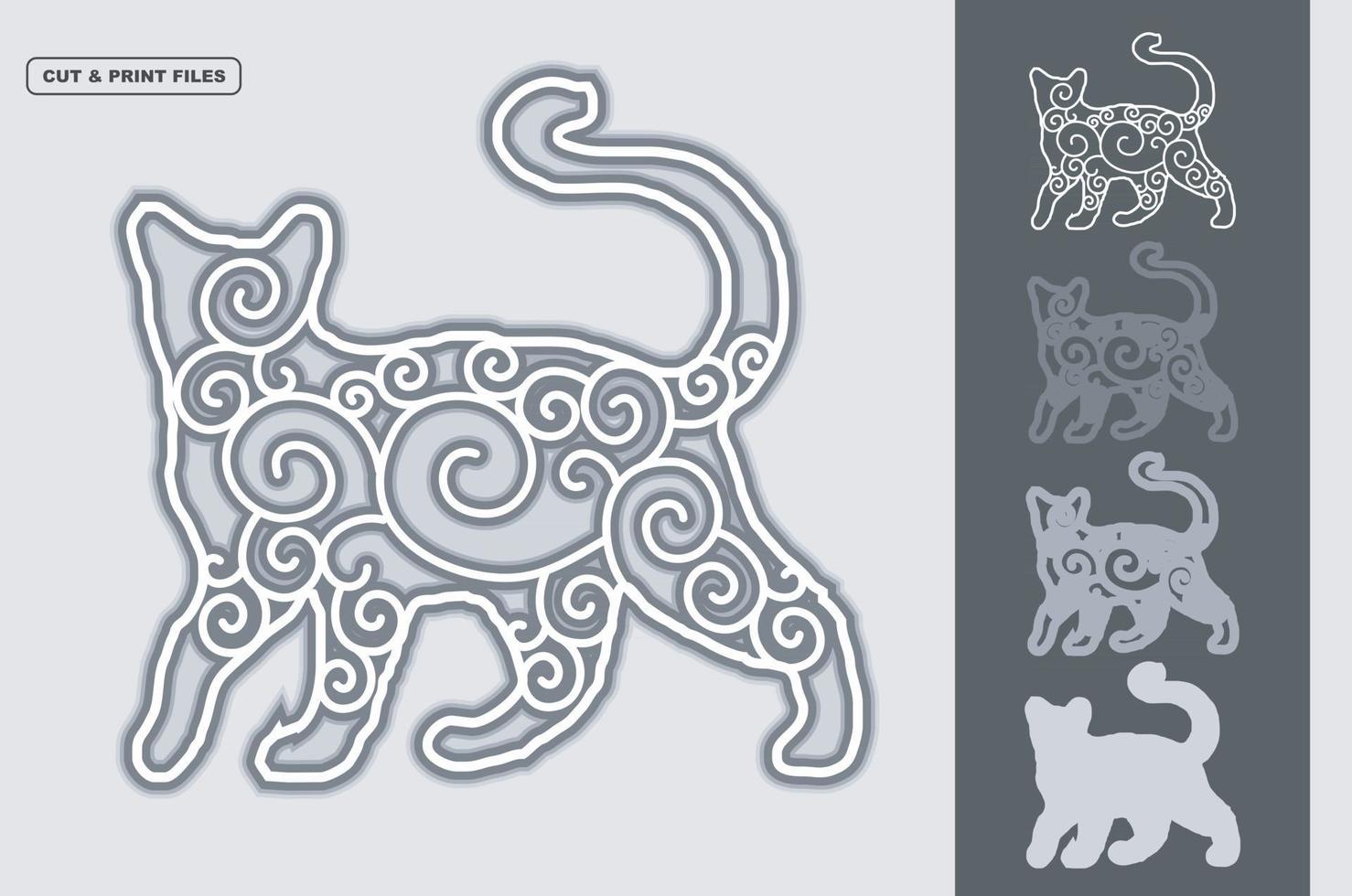 Cat Mandala Vector 3d Layered
