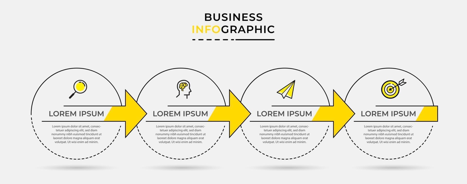 Plantilla de negocio de diseño infográfico vectorial con iconos y 4 opciones o pasos vector