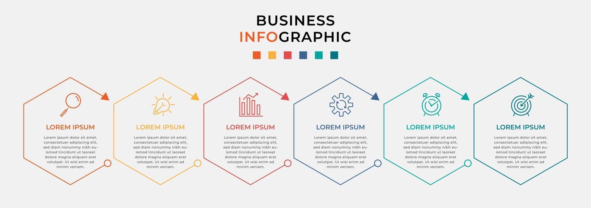 Plantilla de negocio de diseño infográfico vectorial con iconos y 6 opciones o pasos vector