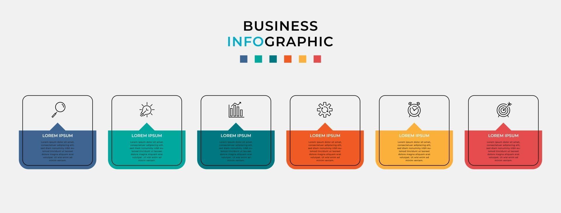 Plantilla de negocio de diseño infográfico vectorial con iconos y 6 opciones o pasos vector