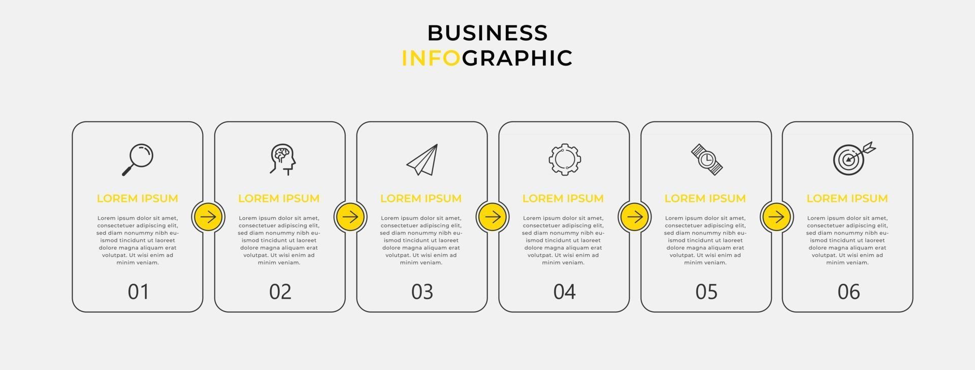 Plantilla de negocio de diseño infográfico vectorial con iconos y 6 opciones o pasos vector