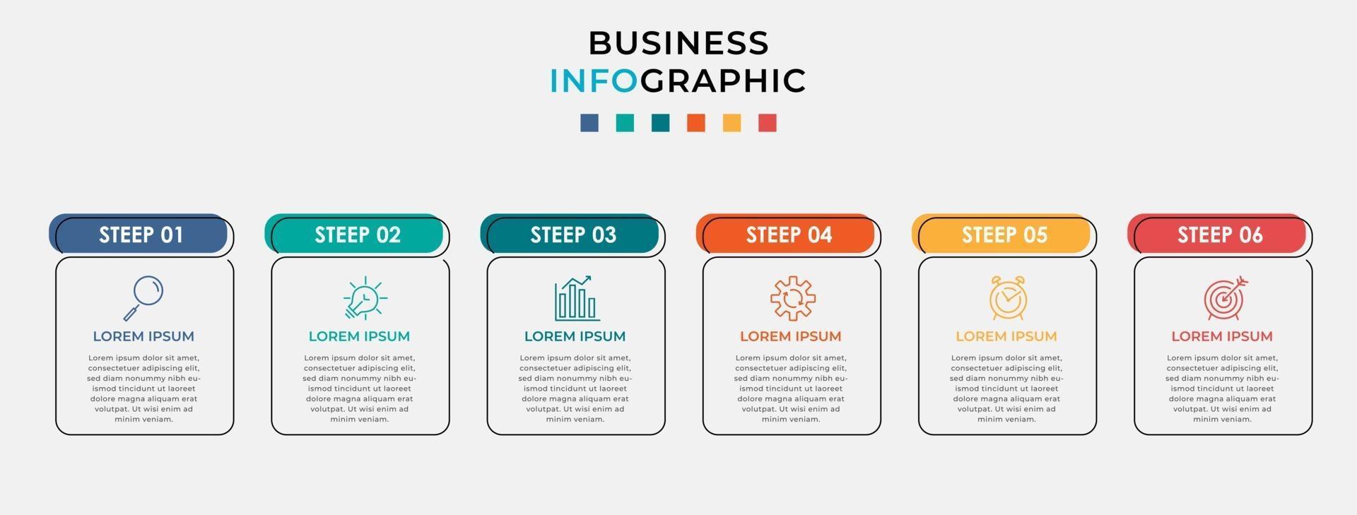 Plantilla de negocio de diseño infográfico vectorial con iconos y 6 opciones o pasos vector