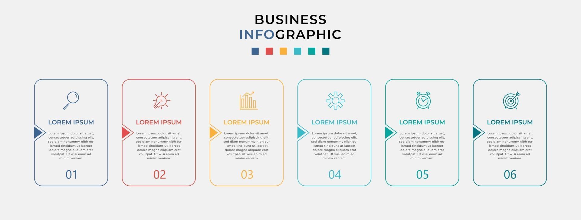 Plantilla de negocio de diseño infográfico vectorial con iconos y 6 opciones o pasos vector