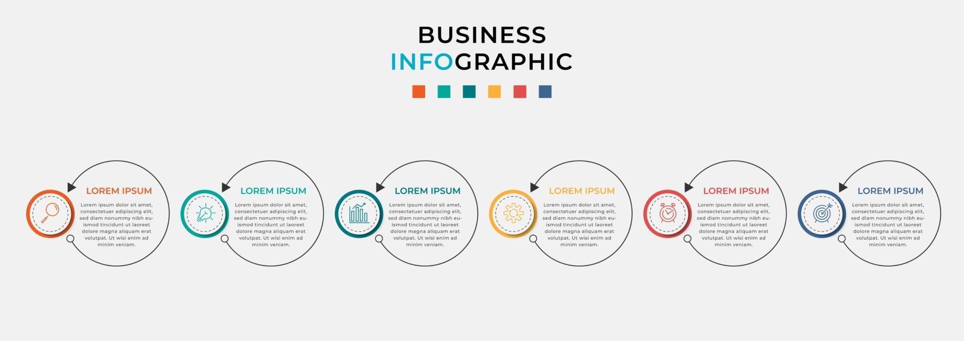 Plantilla de negocio de diseño infográfico vectorial con iconos y 6 opciones o pasos vector