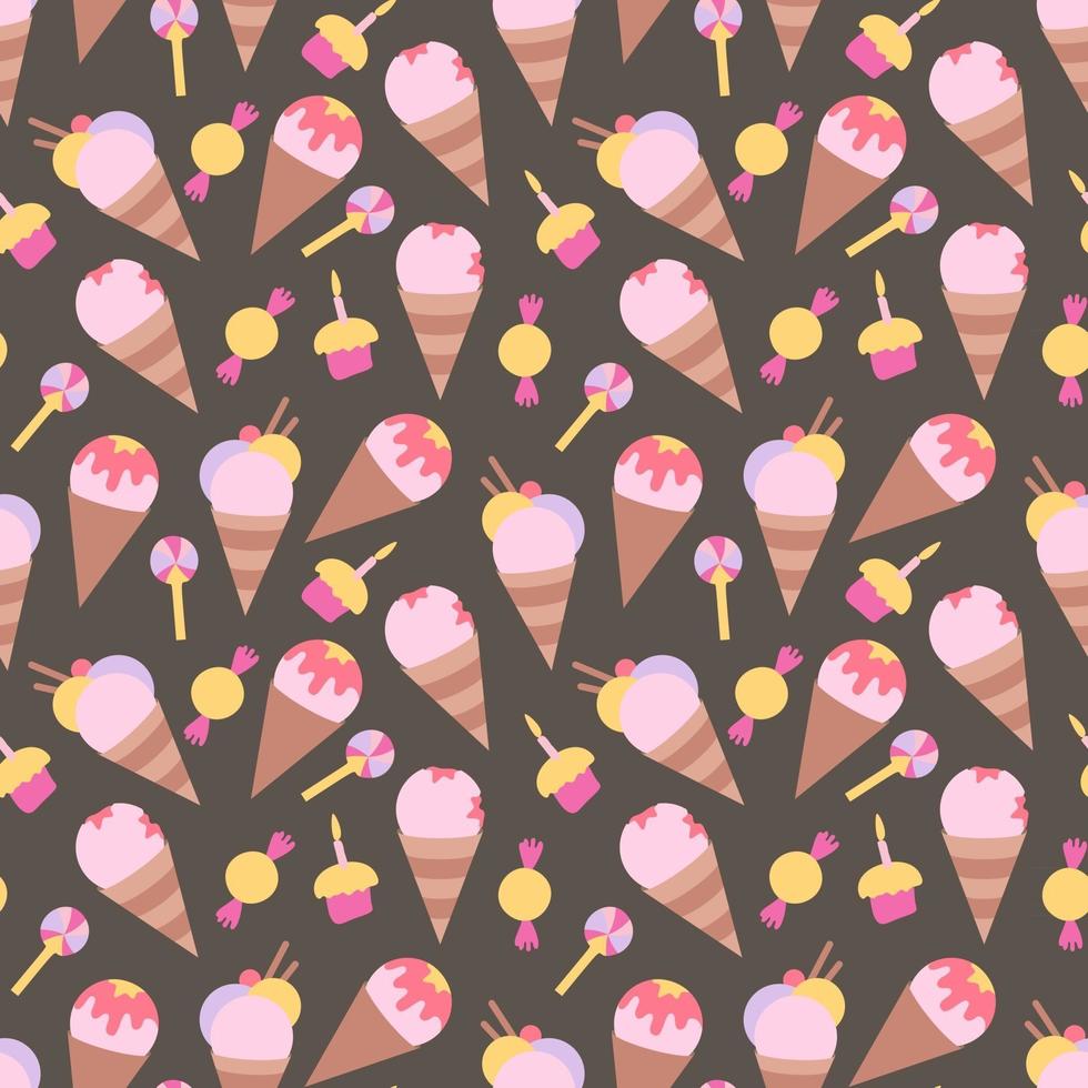 Seamless background pattern with many different colored and isolated sweets lollipops and ice cream vector illustration