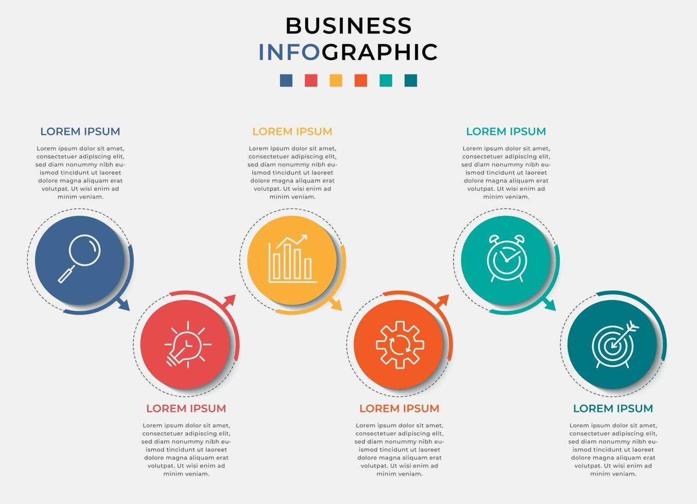 Plantilla de negocio de diseño infográfico vectorial con iconos y 6 opciones o pasos vector
