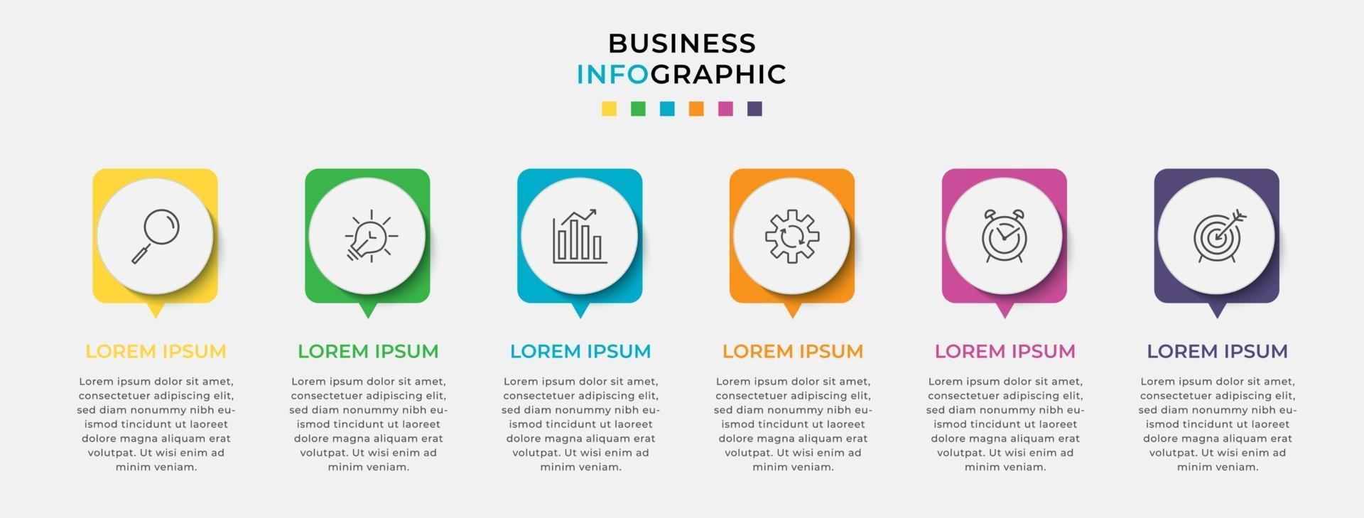 Plantilla de negocio de diseño infográfico vectorial con iconos y 6 opciones o pasos vector