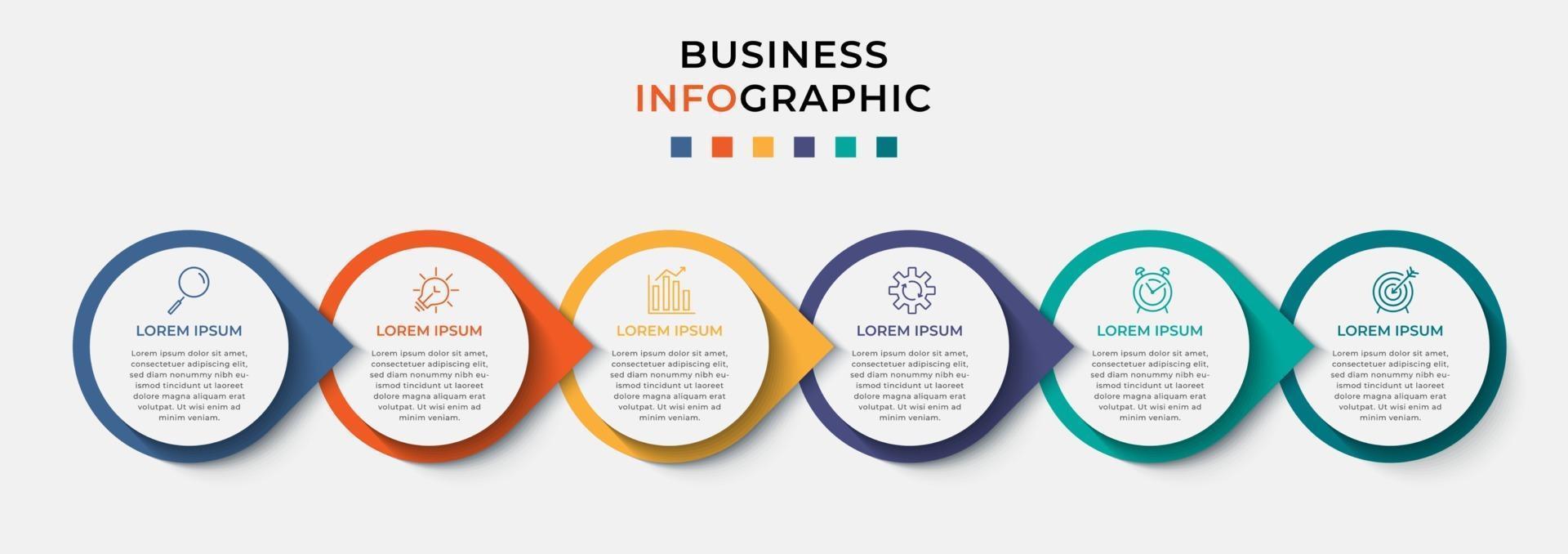 Plantilla de negocio de diseño infográfico vectorial con iconos y 6 opciones o pasos vector