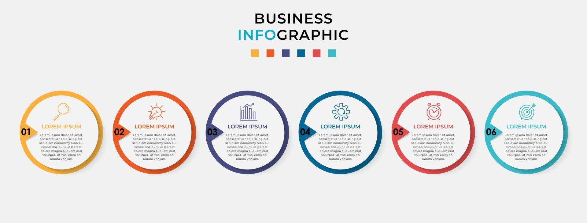 Plantilla de negocio de diseño infográfico vectorial con iconos y 6 opciones o pasos vector