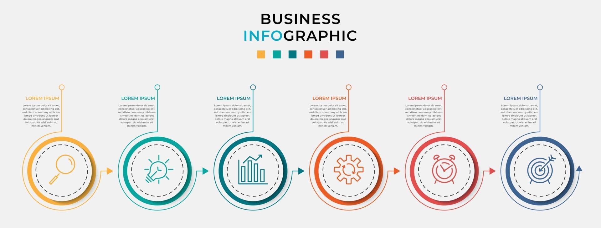 Plantilla de negocio de diseño infográfico vectorial con iconos y 6 opciones o pasos vector