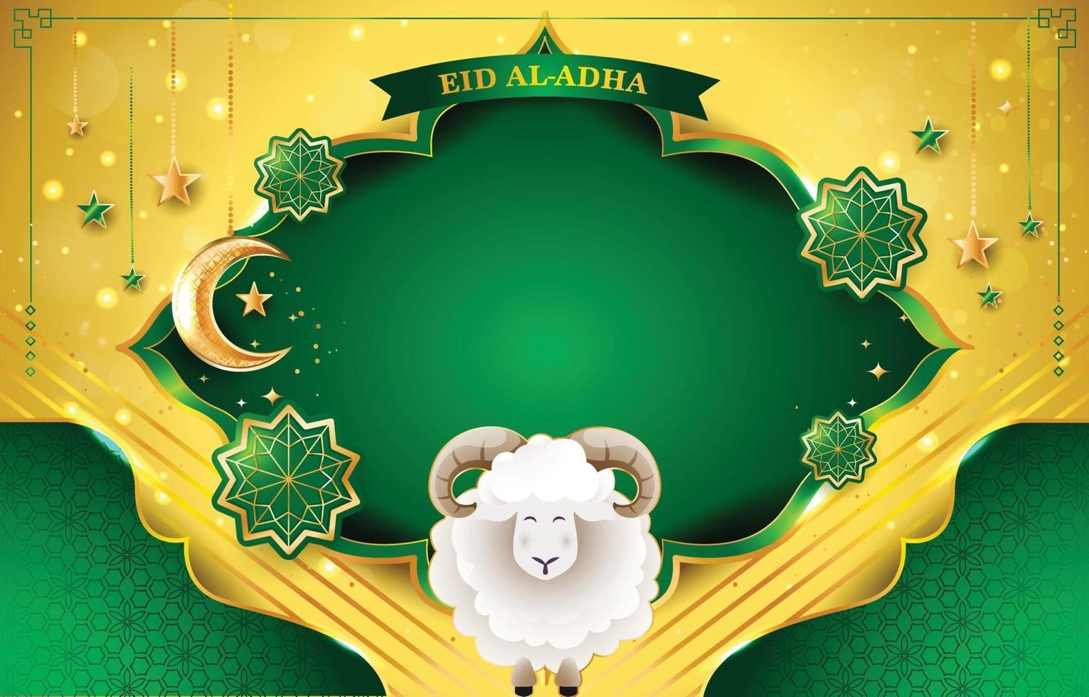 Green and Gold Background with Adha Concept vector