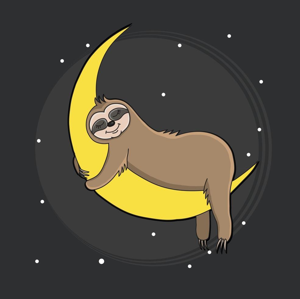 sloth seeping on moon illustration vector