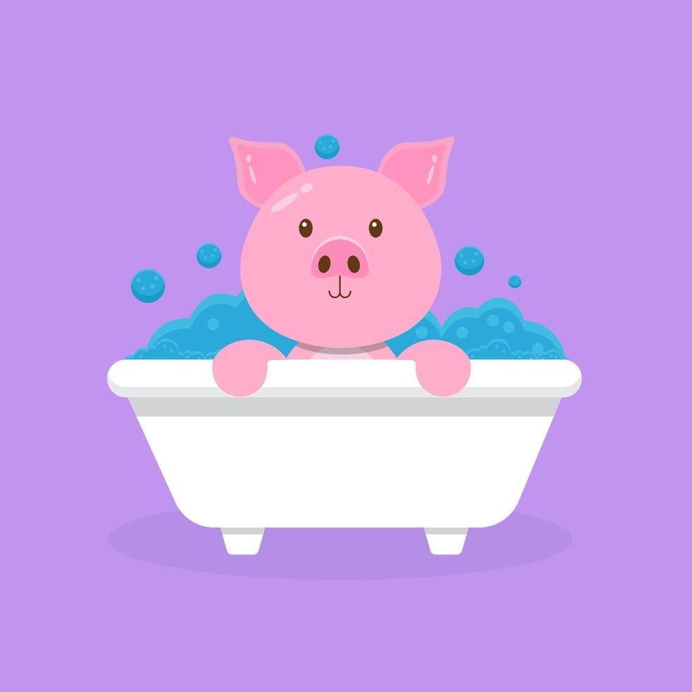 Cute Pig Take Bath Cartoon Character vector