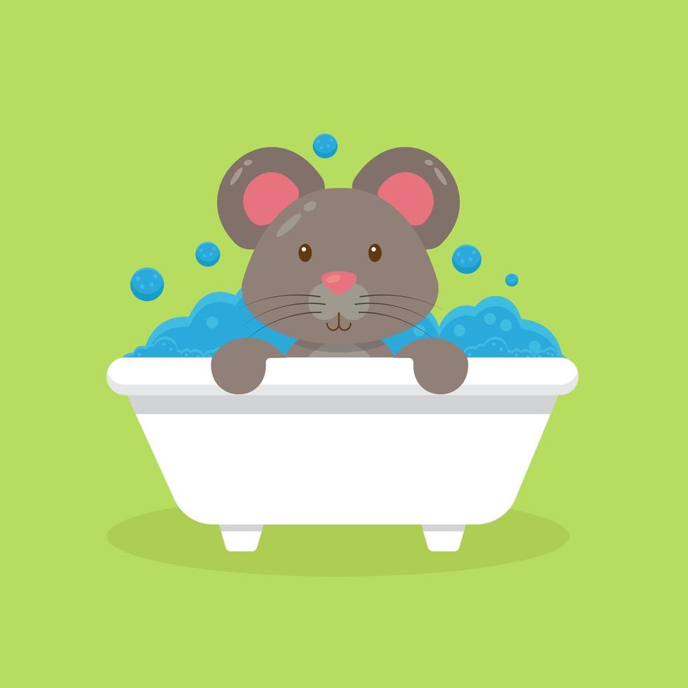 personaje de dibujos animados lindo ratón tomar baño vector