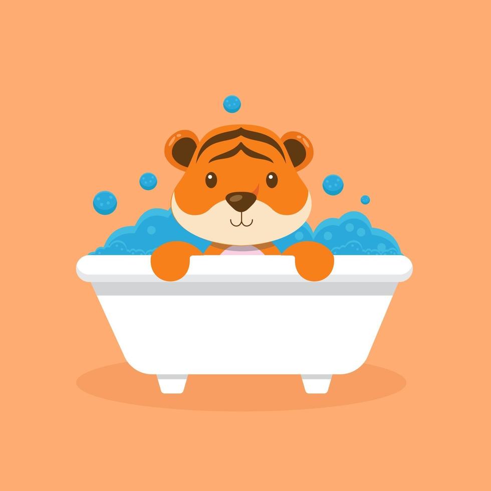 Cute Tiger Take Bath Cartoon Character vector