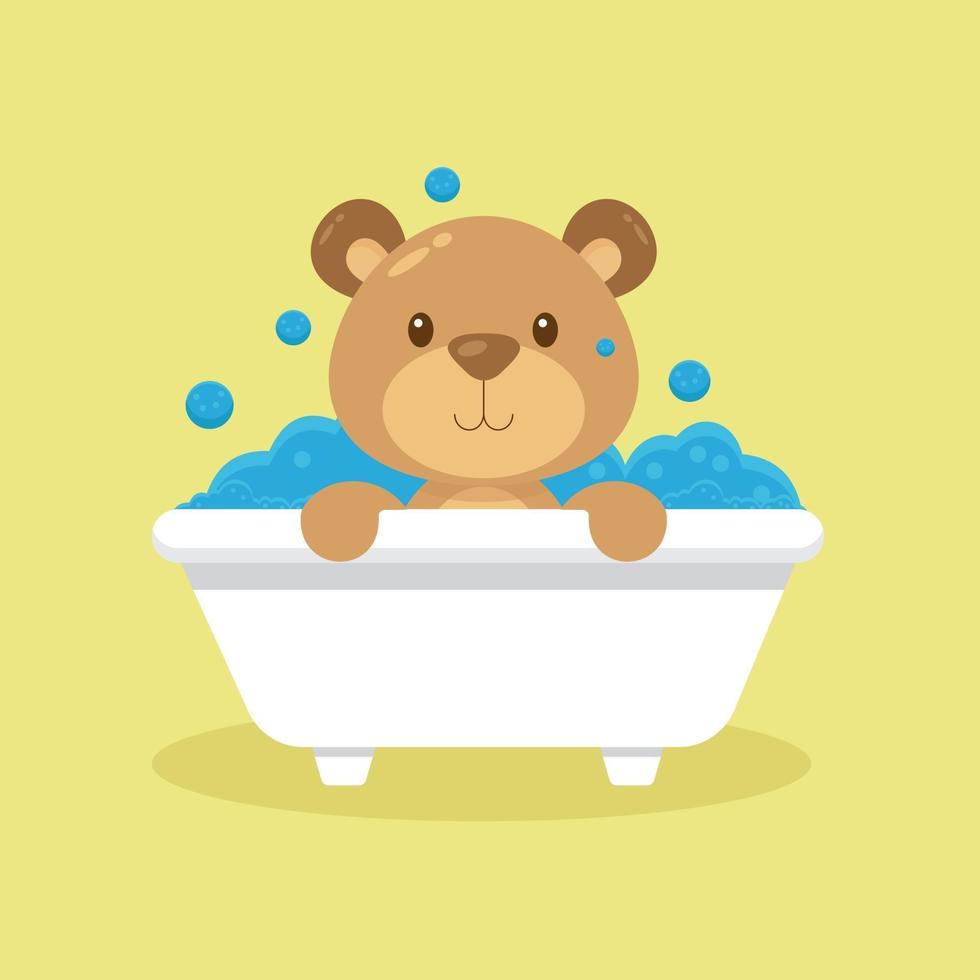 personaje de dibujos animados lindo oso tomar baño vector