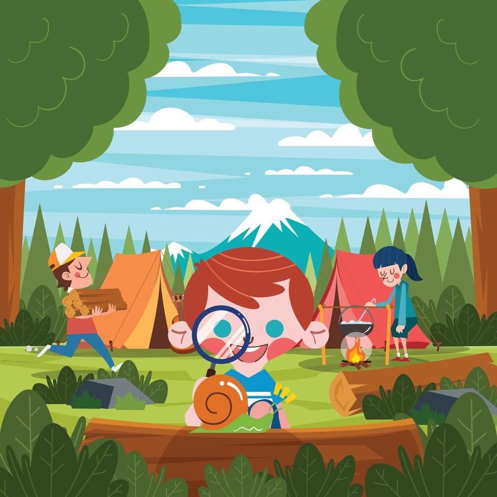 A Group of Kids Enjoying a Summer Camp vector