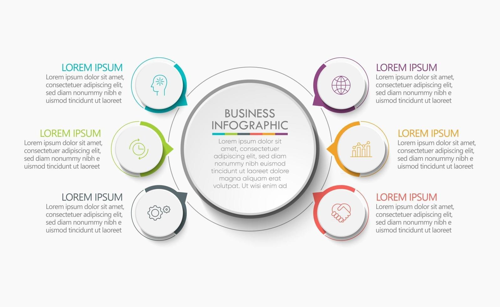 Iconos de infografía de línea de tiempo de círculo empresarial diseñados para plantilla de fondo abstracto vector