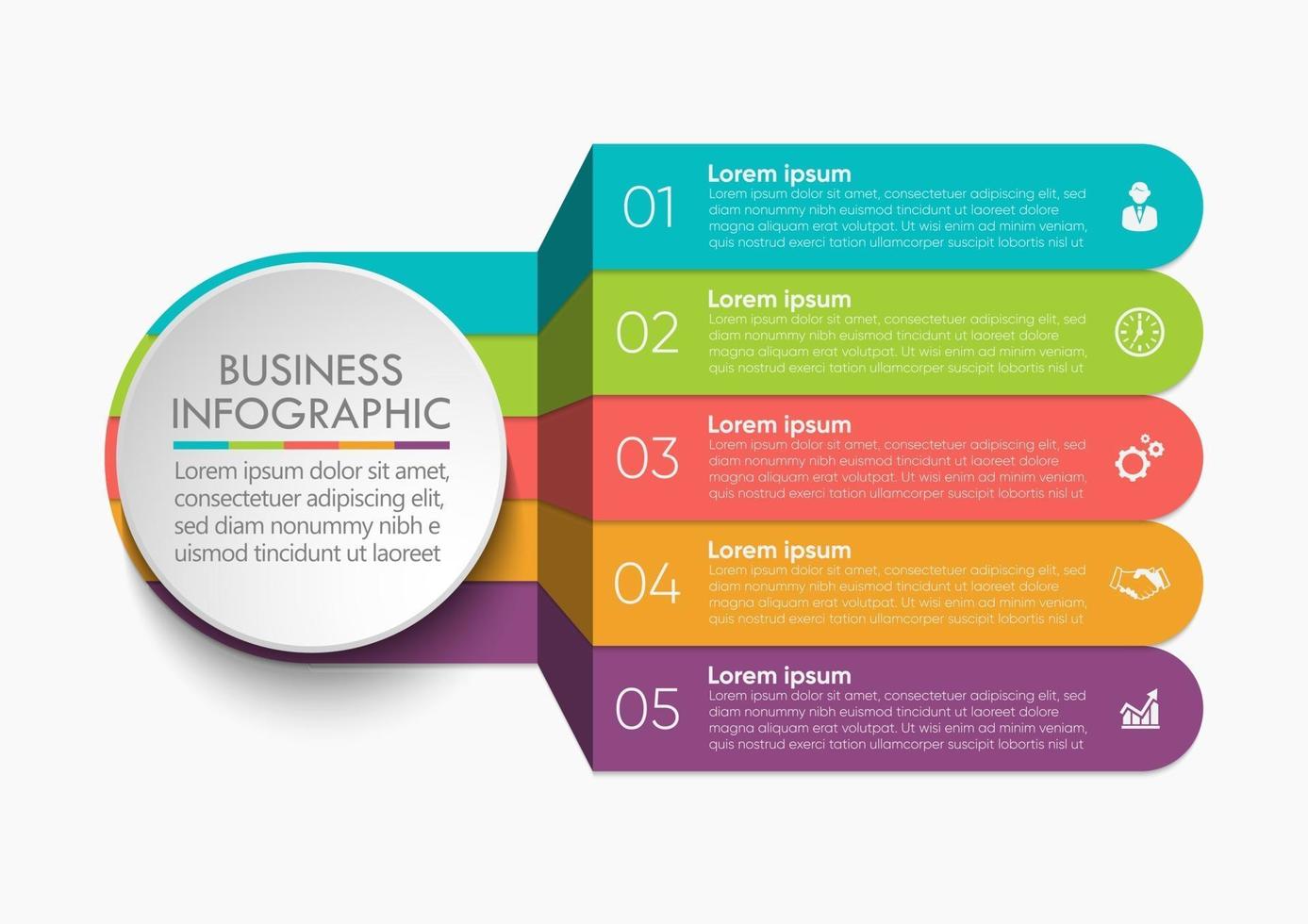 Iconos infográficos de la línea de tiempo de visualización de datos comerciales diseñados para la plantilla de fondo abstracto vector