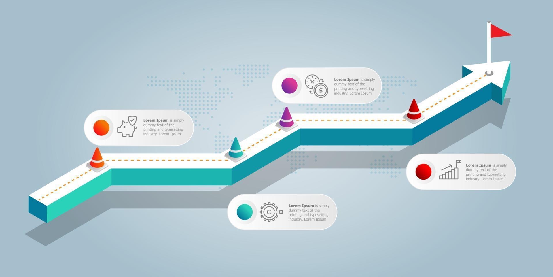 Infografía de gráfico de crecimiento isométrico abstracto 5 pasos con icono vector